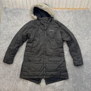 Columbia Jacket Womens Medium Black Omni-Tech Hooded Insulated Parka Coat Winter